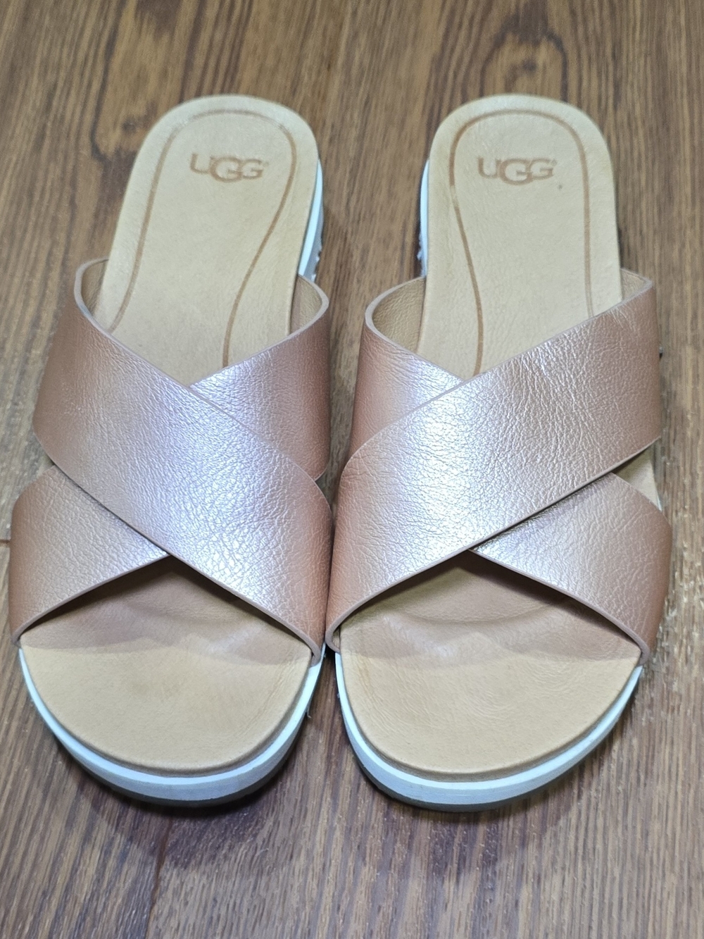 UGG Women’s Rose Gold Cross-Band Slide Sandals